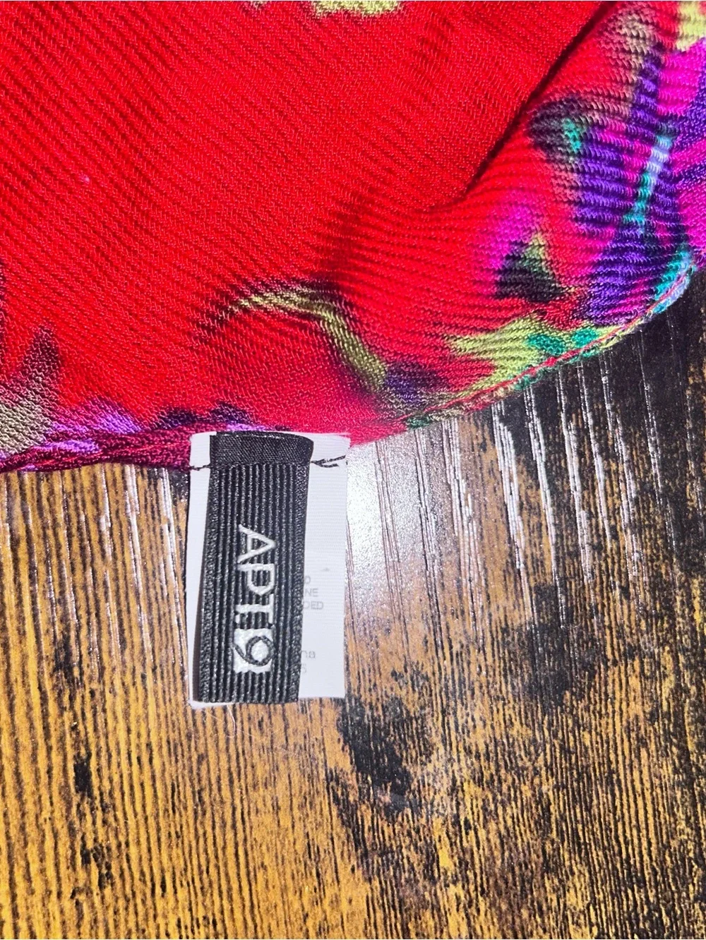 APT.9 Red Floral Knit Rectangle Scarf Fringe  Festival Scarf-Bright Print